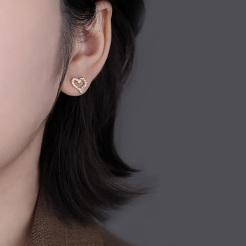SLUYNZ Solid 925 Sterling Silver CZ Heart Earrings Stud for Women Teens Small Heart Stud Earrings Love3