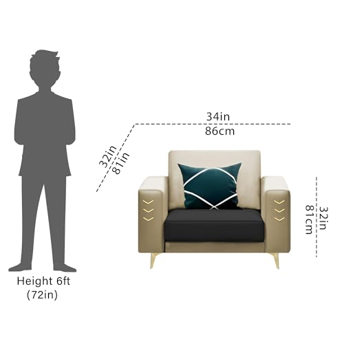 Image of Casaliving Falco 1 Seater Sofa Set for Living Room (Cream Black Fabric) Premium Fabric Sofa