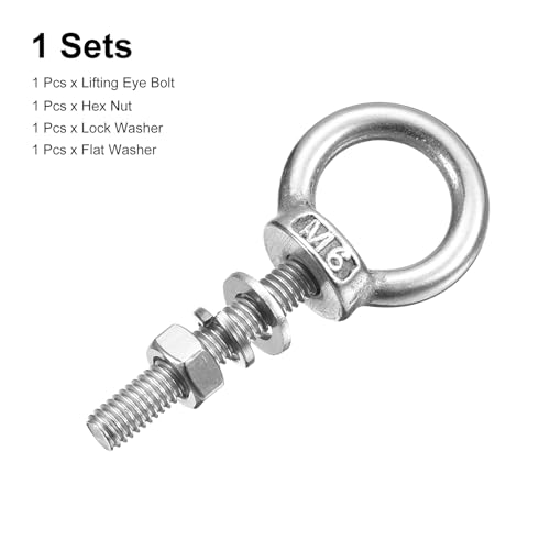 Image of uxcell Lifting Eye Bolt, 1 Set M6 x 30mm Eye Bolt with Nut Washer 304 Stainless Steel Shoulder Lifting Ring Eye Bolt for Hanging Item