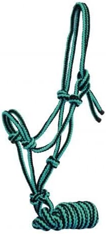 Showman Pony/Small Horse Braided Nylon Cowboy Knot Rope Halter w/ 7' Lead (Teal)