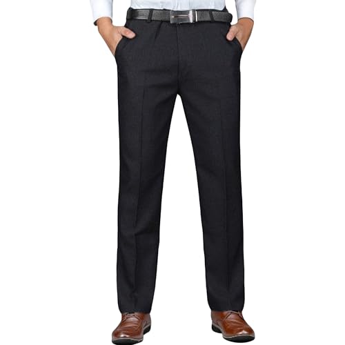 Men's Wrinkle-Resistant Dress Pants Slim Fit Stretch Formal Suit Pant Fit Flex Flat Front Dress Pants