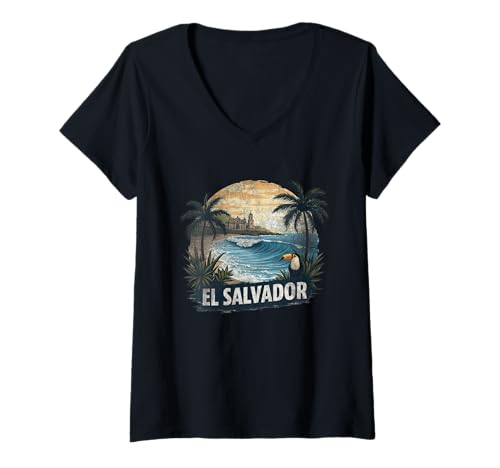Mujer Recuerdo Vintage Paisaje Retro El Salvador Camiseta Cuello V