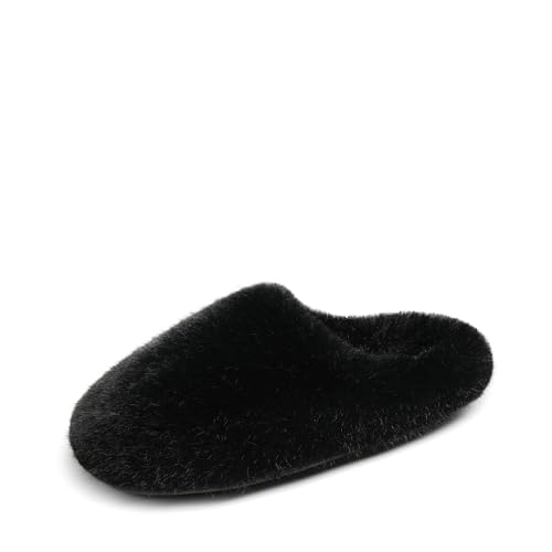 DREAM PAIRS Women's Plush Fuzzy Slip on Indoor Outdoor Winter House Slippers 5-6 Black