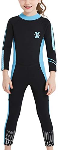 DIVE & SAIL Girls Wetsuit Warm 2.5mm Long Sleeve Swimsuit Sun UV Protection One Piece Full Suit Swimwear for Girls Black S