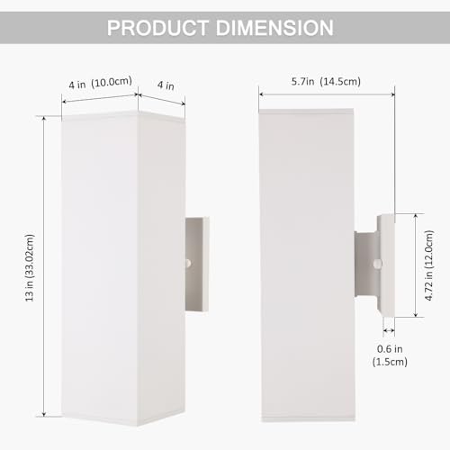 Image of Cerdeco 13 inch White Square Modern Outdoor Wall Light Exterior Wall Sconce | E26 Base,UL listed,Aluminum Up and Down Lights Outdoor Exterior Wall Light Fixture Porch Light for House Garage Patio Garden