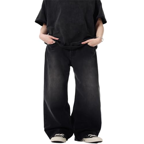 GUOYUXIAO Men's Jeans High Street Washed Denim Jeans Loose Fit Straight Leg Trouser for Men2