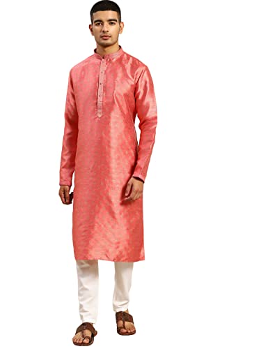Image of Rajubhai Hargovindas Men's Silk Kurta With Ethnic Motifs Work Woven Design