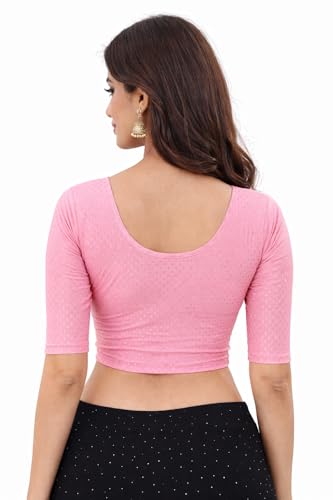Image of Fressia Fabrics Pure Cotton 4-Way Stretch Readymade Blouse for Women | Free Size to 4XL Stretchable Round Neck Dobby Cotton Half Sleeve Readymade Saree Blouse for Women Stylish