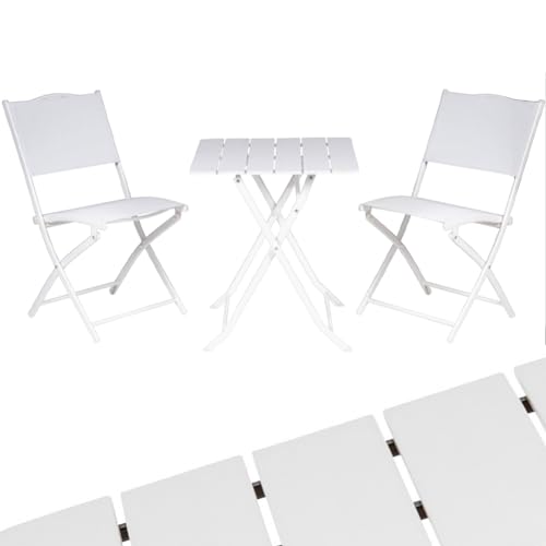 Il set è composto da 2 sedie e da un tavolo di 60 x 60 cm, le solide strutture in tubolari di acciaio inox di ogni componente è completamente pieghevole e salvaspazio, ciò consente di poter conservare il set anche negli ambienti più piccoli quando non utilizzato.