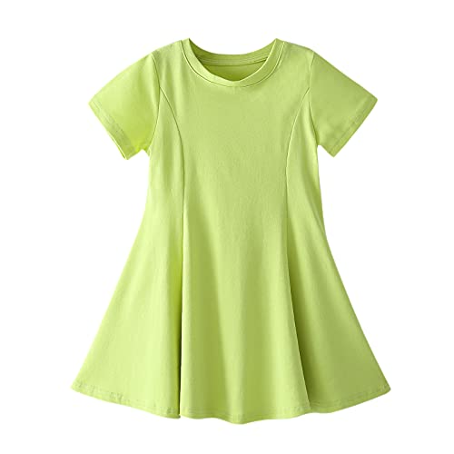 Toddler Girls Short Sleeve Swing Dress Little Kids A-Line Skater Twirl Summer Casual Dresses (12Months-7years)