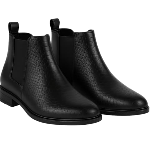 Image of Men's Leather Chelsea Boots | Ankle Boots with Textured Finish Formal & Smart Casual Boots | Comfortable Fit, Trendy, Stylish Boots | Leather Boots for Office /Fashionable