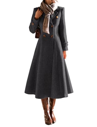 IDEALSANXUN Long Wool Coat for Women 2026 Fall Winter Double Breasted Trench Coat Coatigan Peacoat Maxi Dress Jackets, Dark Grey, XL
