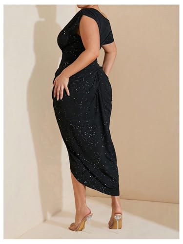 Image of Floerns Women's Plus Size Asymmetrical Neck Long Dress Ruched Slit Hem Cocktail Dress