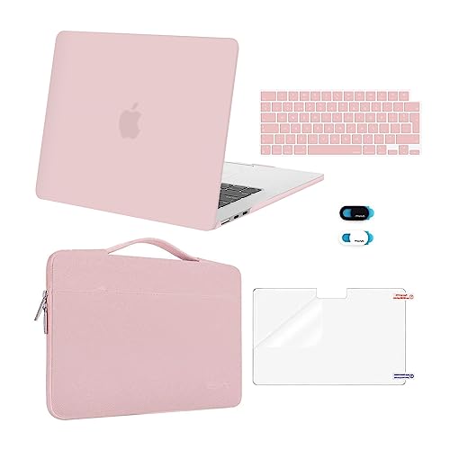 MOSISO Cover Compatibile con MacBook Air 15 Custodia M5 M4 M3 M2 2026-2023 A3448 A3241 A3114 A2941, Cover per Macbook Air 15 Pollici&Sleeve Borsa&Copritastiera&Pellicola&Copri Webcam, Rosa Baby