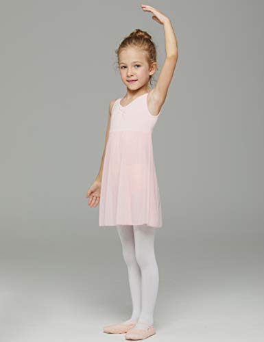 MdnMd Ballet Leotard for Toddler Girls Ballerina Dance Short Sleeve Tutu Skirted Ballet Outfit Dress (Ballet Pink, Small (4-6 Years)