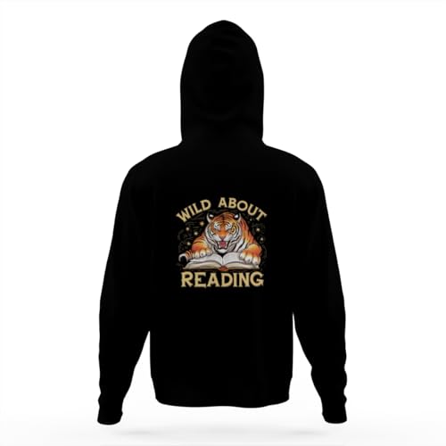 Retro Tiger Design Wild about Reading Vintage Hoodies for Teen Girls Boys Lightweight Kangaroo Pocket Sweatshirt4