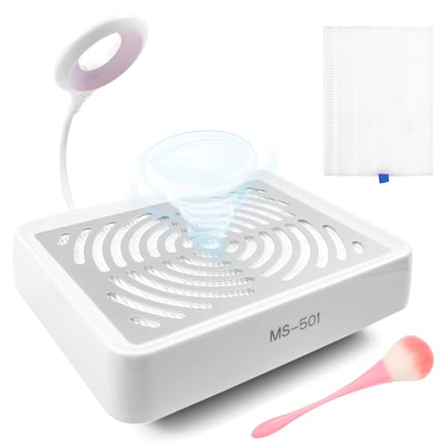 Aspirador de uñas de manicura Profesional de 40 W con Luz, Aspirador de manicura y colector de Polvo de uñas, Aspirador de Mesa Potente de Velocidad Ajustable en el salón o en el hogar (Blanco)