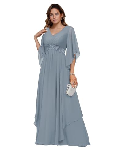 Mother of The Bride Dresses for Women 3/4 Sleeve 2025 Lace Applique Pleated Formal Party Dress