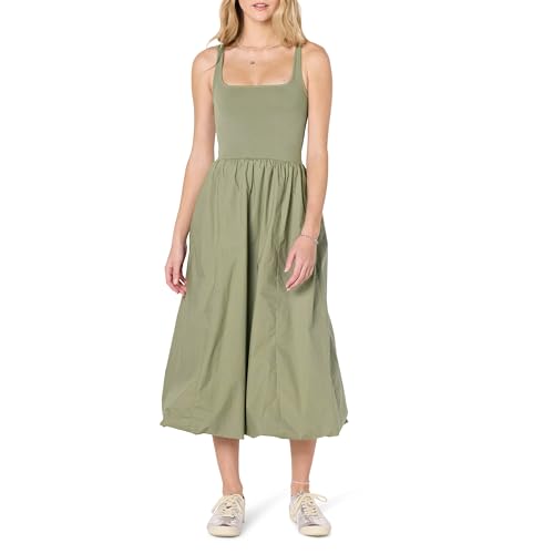 The Drop Women's Tina Scoop Neck Mixed Media Bubble Hem Midi Dress