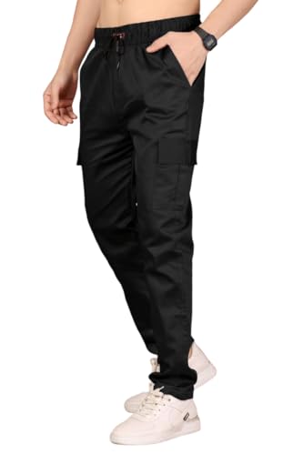 Image of Men's Solid Cargo Jogger Pants with Elastic Waistband & Side Utility Pockets