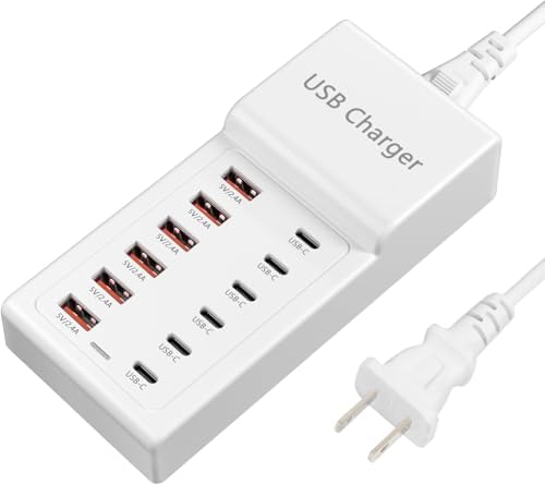 USB Charger Station 12 Port, USB C Charger Block Multi Port 50W Desktop, Charging Technology Safety Guaranteed Compatible with iPhone 13/14/15/16/Smartphone/Tablet/Watch/Headphones