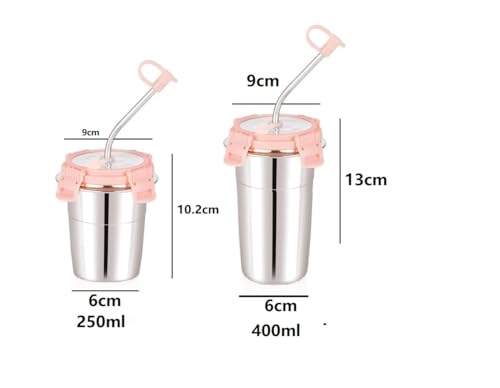 Image of Stainless Steel Fusion Glass Tumbler with Stainless Steel Metal Straws and Cleaning Brush with Steel Lid (SIP Easy 2) 250ml+400ml
