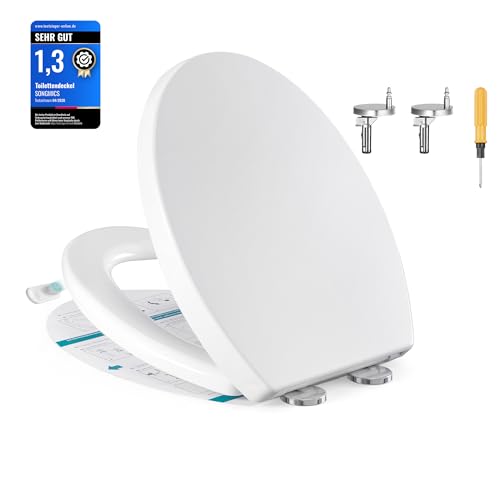 SONGMICS Toilettendeckel O-Form WC-Sitz mit Absenkautomatik Griff Toilettensitz abnehmbar Klodeckel einfache Montage WC-Deckel PP-Kunststoff bis 300 kg belastbar weiß BTL001WZ01