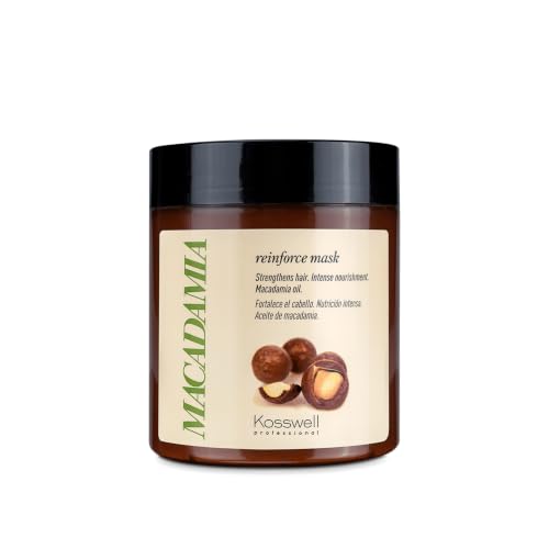KOSSWELL PROFESSIONAL - Mascarilla Reparadora Cabello Macadamia Reinforce Mask, 500 ml, con Aceite de Macadamia, Repara, Nutre y Fortalece el Cabello, Antirrotura y Brillo Natural