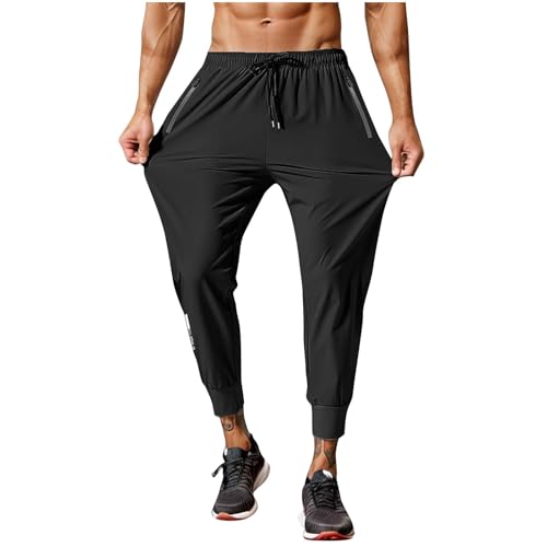 Mens Lightweight Quick Dry Athletic Workout Pants, Stretch Drawstring Outdoor Fishing Fashion Pants with Zipper Pockets