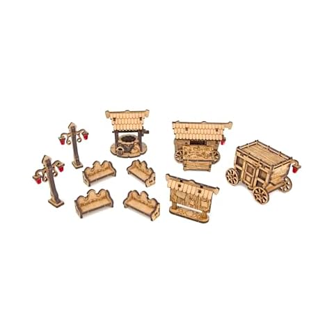 TowerRex Medieval Street D&D Furniture Terrain 3D Modular Tabletop Battle Mat - DND Accessories for Dungeons & Dragons, Pathfinder, Warhammer - Wargaming Scatter Terrain for 25mm 32mm 28mm Miniatures Cover