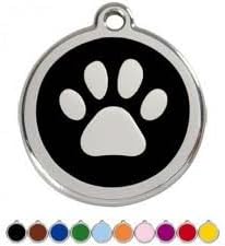 Melian DOG/PET TAG DESIGN 32mm Stainless Steel Paw BLACK Engraved from MESSAGE US WITH WORDING REQUIRED