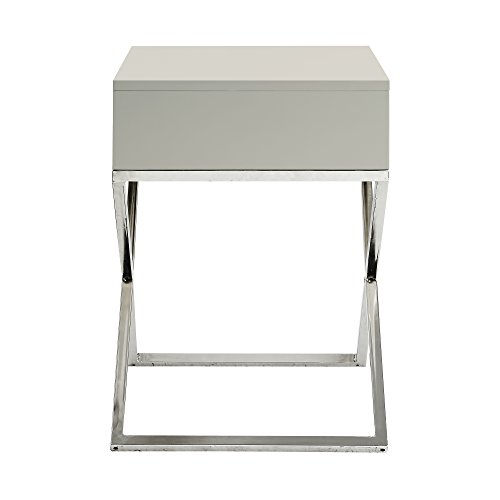 Gekko Grey Lacquer Finish Nightstand - Chrome Legs | Steel Base | Side Table | Modern | Inspired Home #TOP4