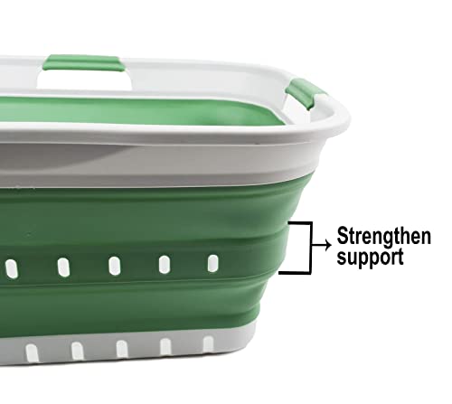 SAMMART 42L Collapsible Plastic Laundry Basket - Foldable Pop Up Storage Container/Organizer - Portable Washing Tub - Space Saving Hamper/Basket (1, Grey/Dark Sea Green)