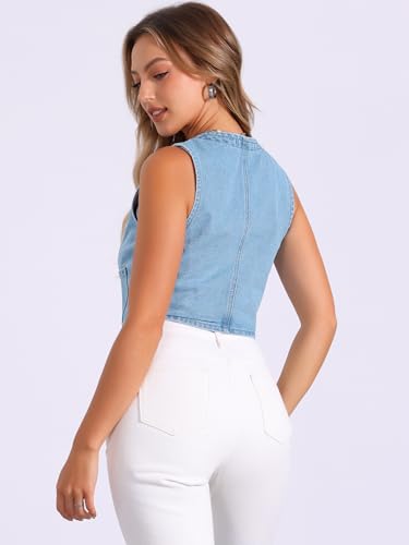 Allegra K Women's Denim Vest Sleeveless Crop Denim Top Button Down Waistcoat Streetwear Y2K Western Jean Vests4