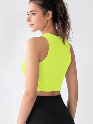 Image of ODODOS 3-Pack Seamless Crop Tank for Women Ribbed Soft High Neck Cropped Tops