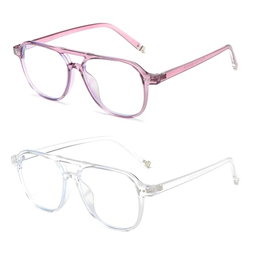 Image of OUWEN Square Aviator Blue Light Blocking Glasses Womens Mens, Anti EyeStrain & UV Glare Computer Gaming Eyeglasses OW2244