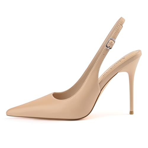 Image of Adrizzlein Slingback Heels for Women Stiletto High Heels Pumps | 4 inch Slingback Heels,Pointed Toe Heels,Closed Toe Heels,Sexy Elegant Wedding Shoes