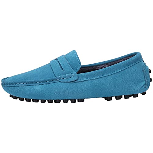 Image of ANUFER Men's Suede Leather Penny Loafers Comfort Driving Shoes Moccasin Slippers