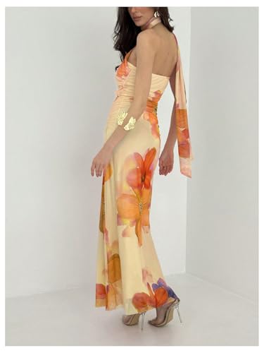 Image of Milumia Women's Halter Floral Bodycon Dress Summer Vacation Sleeveless Party Cocktail Maxi Dresses