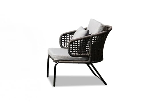 Image of DEVOKO Outdoor Patio Furniture Set, Rope Conversation Sofa Set with Glass Coffee Table, for Garden, Backyard,Terrace (Gray and Gray)