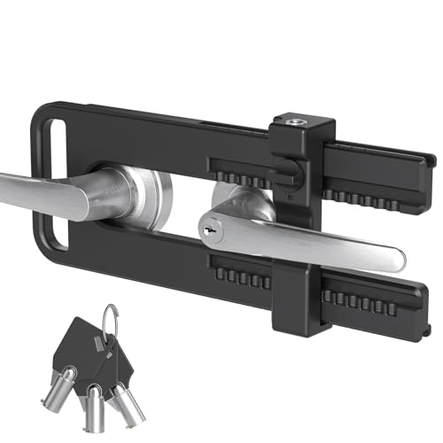 AST Double Door Security Lock, Keyed French Door Lockout Device, Reinforcement Lock for Knobset and Handleset, Prevent Kick Ins, Childproof, Kids Proof Barricade, Matte Black with Bigger Adjustment