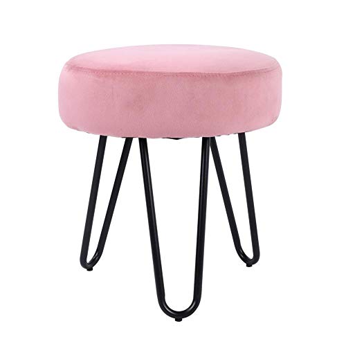 lyrlody Taburete Redondo de Terciopelo con Patas Horquilla Metal Reposapiés Cómodo y Duradero for Dormitorio Salón(Rosa)