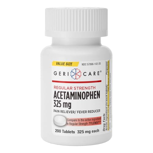GeriCare Regular Strength Acetaminophen Pain Relief Fever Reducer Tablets Strength 325mg Tablet | Joint Muscle Arthritis Back Pain Relief 200 Count (Pack of 1)