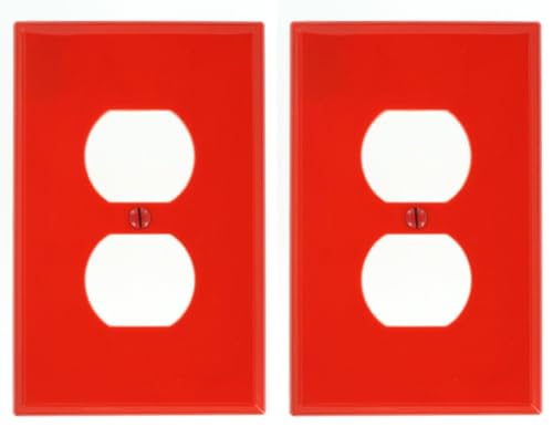 Image of Leviton PJ8-R 1-Gang, 1-Duplex, Midway Nylon Wallplate, Midway Size, Red, 2 Pack