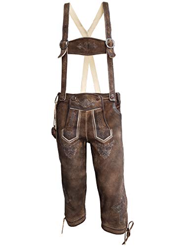 Herren Trachten Lederhose mit Träger, Dunkelbraun, Büffel Leder, Charisma...