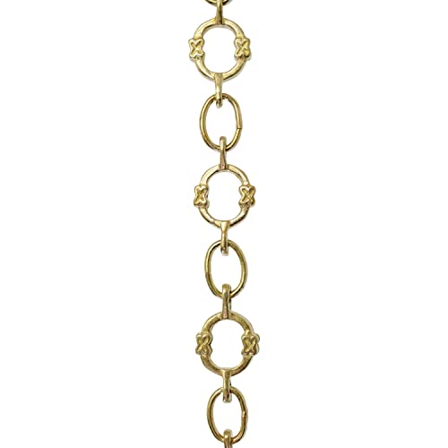 Image of RCH Hardware Decorative Polished Solid Brass Chain for Hanging, Lighting - Small Round Unwelded Links with X Design (1 Foot)
