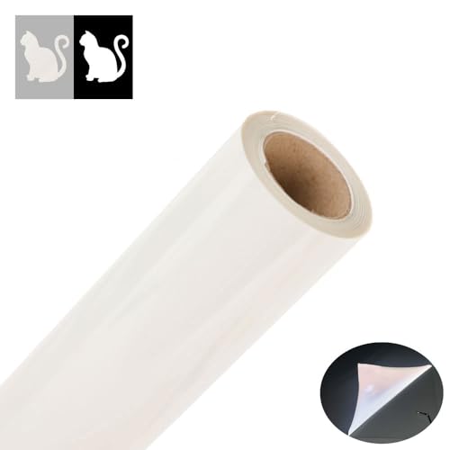 Image of FUNKAKA Heat Transfer Vinyl Reflective White HTV Roll, 12 inch x 10ft Iron on Vinyl for All Cutter Machine, Reflective HTV Vinyl for T-Shirts Easy to Cut & Weed for Heat Vinyl DIY Design