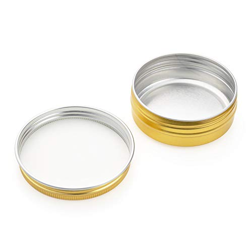 Foraineam 24 Pack 2 oz Round Aluminum Lip Balm Tin Cans with Screw Top Lids - Golden Cosmetic Sample Containers - Metal Empty Tins Travel Storage Tin Jars for Salve, Spice or Crafts3