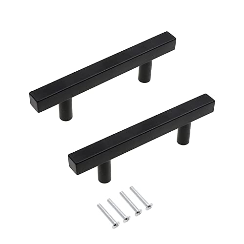 SYDARSYN 2 Pcs 2 Pcs Black Cupboard Handles Stainless Steel Square T Bar Cabinet Handles Kitchen Drawers Knobs Pull Handles Bathroom Door Handles Furniture Pulls 96mm