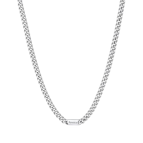 ChainsHouse Custom Name Necklace, Personalized Cuban Link Chain for Men Women, 1-6 Name Inscriptions, 18/20/22/24 Inch with 5cm Extender, 5mm/7mm Widt